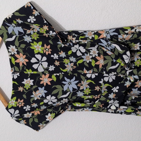 ModCloth Befits Your Brilliance Cap Sleeve Floral Dress Waist Tie Navy Blue - Picture 8 of 14